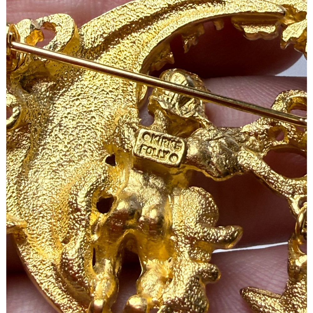 Kirks Folly Celestial Brooch Cherub Angel Crescent Moon Star AB Dangles Pin Gold - Picture 5 of 6